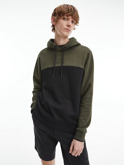 Calvin Klein Ruhák HU395306 | Calvin Klein Organic Cotton Colour Block Férfi Kapucnis Pulóver Sötét
